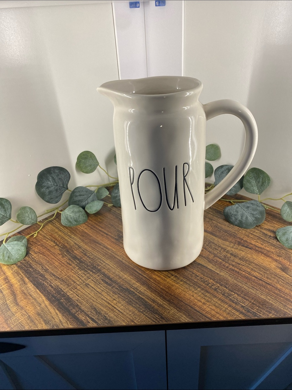 Rae Dunn White Ceramic 'POUR' Tall Pitcher